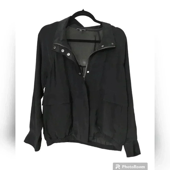 Eileen Fisher Jackets & Blazers - Eileen Fisher Black Project Jacket Stand Collar 100% Silk Crepe Size S Full Zip